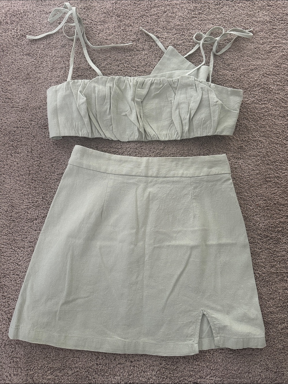 SHEIN Light Sage Tie-Strap A-Line Mini Skirt Set